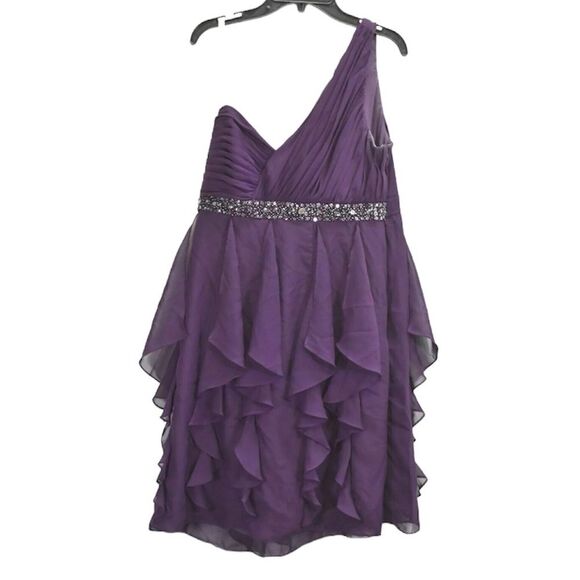 DB Studio Plum Beaded One Shoulder Party Wear Cocktail Mini Dress Size 14 - Picture 1 of 6